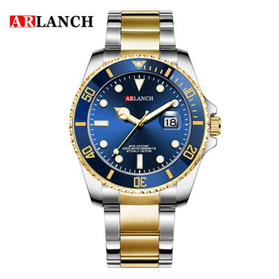 New Fashion ARLANCH Mens Quartz Watches Stainless Steel Watch Waterproof Luminous Watch Relogio Masculino