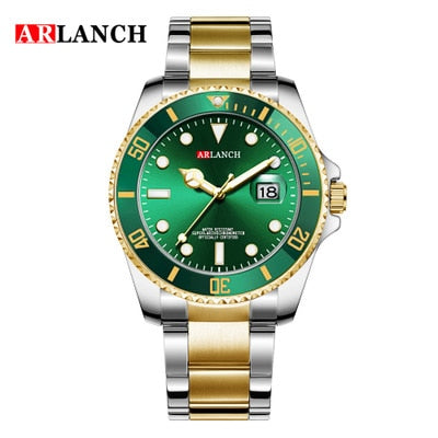 New Fashion ARLANCH Mens Quartz Watches Stainless Steel Watch Waterproof Luminous Watch Relogio Masculino