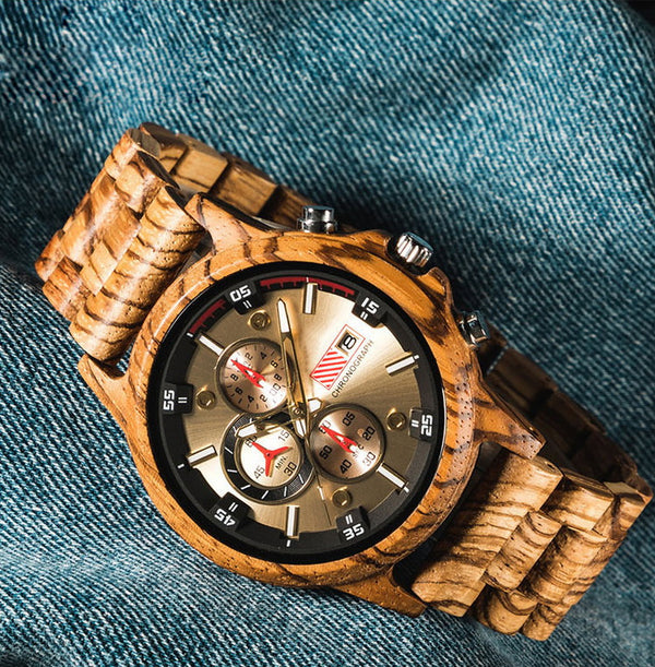 QW Sports Hot Selling Bamboo Brand Chronograph Wholesale Custom Men Wood Sport Watch