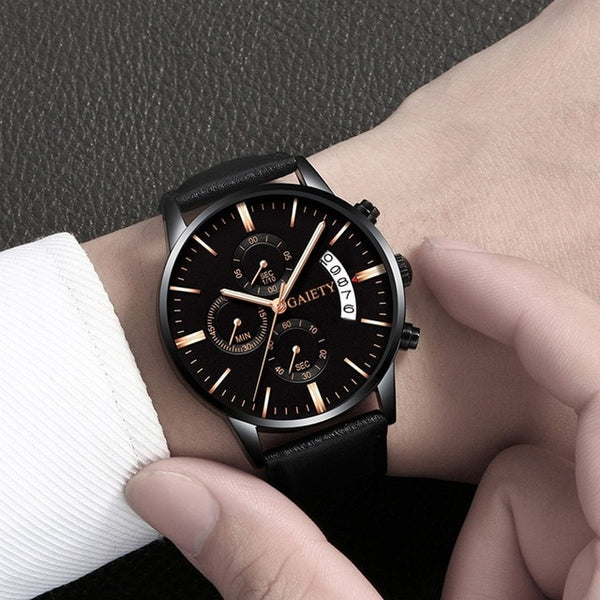 2019 relogio masculino watches men Fashion Sport Stainless Steel Case Leather Band watch Quartz Business Wristwatch reloj hombre