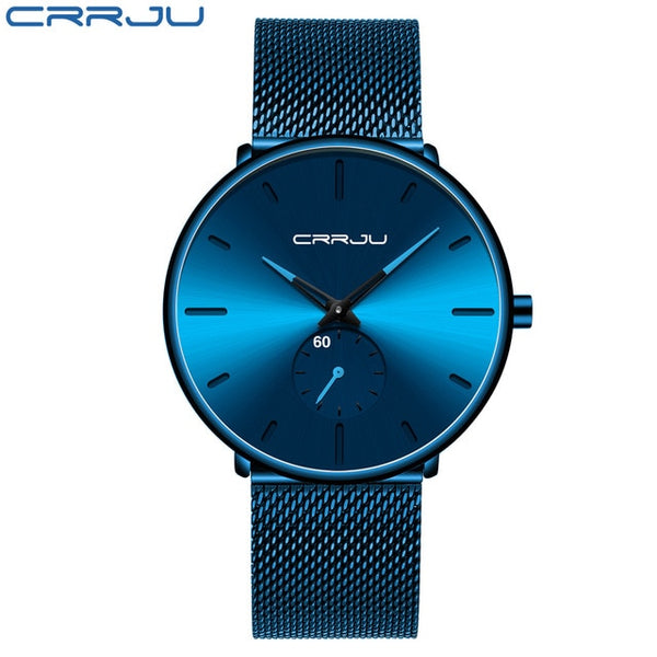 CRRJU Ultra Thin Blue Stainless steel Quartz Watches Men Simple Fashion Business Japan Wristwatch Clock Male Relogio Masculino