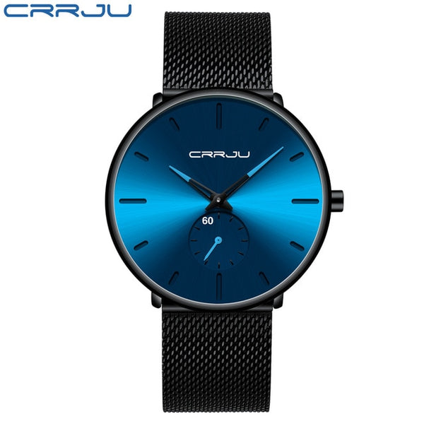 CRRJU Ultra Thin Blue Stainless steel Quartz Watches Men Simple Fashion Business Japan Wristwatch Clock Male Relogio Masculino