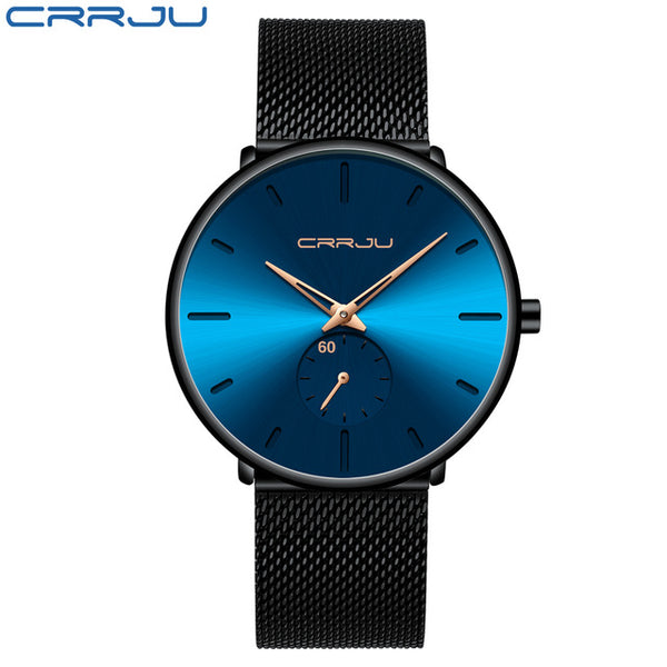 CRRJU Ultra Thin Blue Stainless steel Quartz Watches Men Simple Fashion Business Japan Wristwatch Clock Male Relogio Masculino