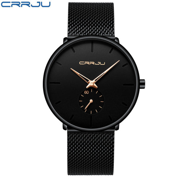 CRRJU Ultra Thin Blue Stainless steel Quartz Watches Men Simple Fashion Business Japan Wristwatch Clock Male Relogio Masculino