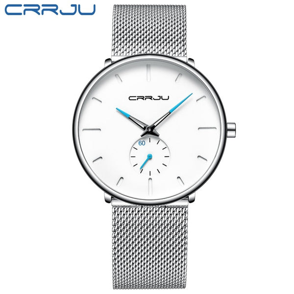 CRRJU Ultra Thin Blue Stainless steel Quartz Watches Men Simple Fashion Business Japan Wristwatch Clock Male Relogio Masculino