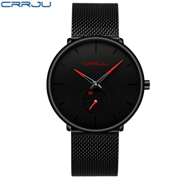 CRRJU Ultra Thin Blue Stainless steel Quartz Watches Men Simple Fashion Business Japan Wristwatch Clock Male Relogio Masculino