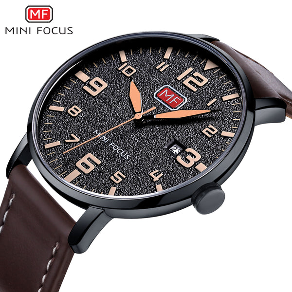 MINI FOCUS Luxury Brand Men's Wristwatch Quartz Wrist Watch Men Waterproof Brown Leather Strap Fashion Watches Relogio Masculino