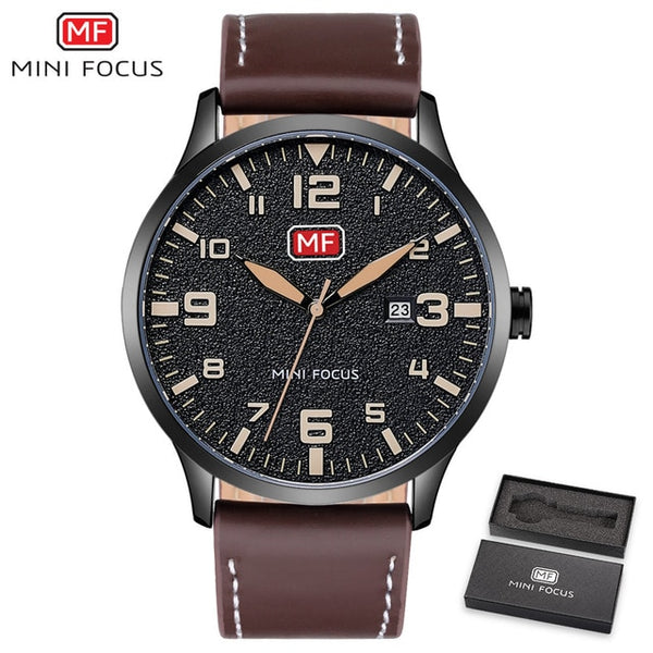 MINI FOCUS Luxury Brand Men's Wristwatch Quartz Wrist Watch Men Waterproof Brown Leather Strap Fashion Watches Relogio Masculino