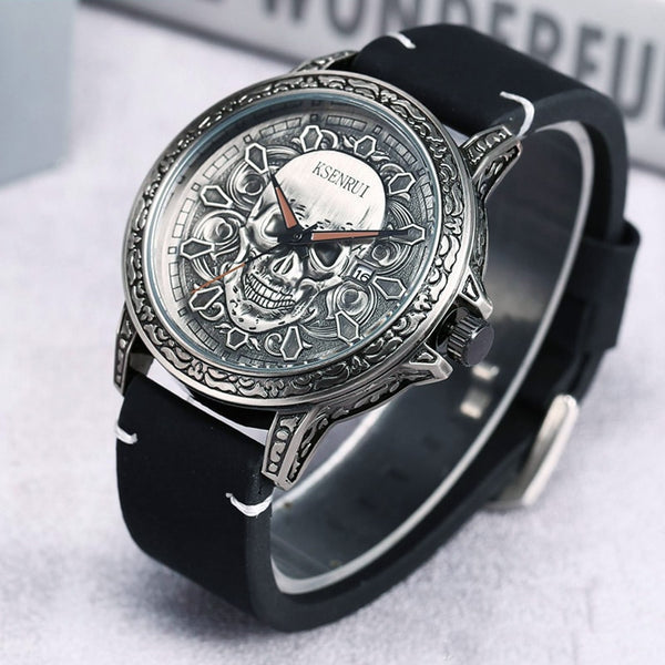 Fashion 3D SKULL Men Watches Top Brand Luxury Retro Leather Casual Quartz Wrist Watches Men Male Date Clocks Relogio Masculino