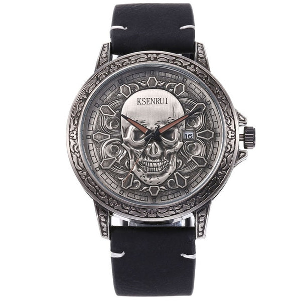 Fashion 3D SKULL Men Watches Top Brand Luxury Retro Leather Casual Quartz Wrist Watches Men Male Date Clocks Relogio Masculino