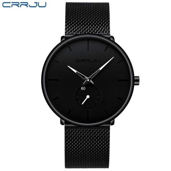 CRRJU Ultra Thin Blue Stainless steel Quartz Watches Men Simple Fashion Business Japan Wristwatch Clock Male Relogio Masculino