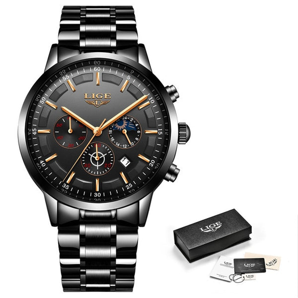 Relogio Masculino 2020 LIGE New Fashion Mens Watches Top Brand Luxury Wateprproof Clock Silver Steel Big Dial Sport Chronograph