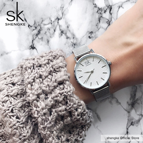 SK Super Slim Sliver Mesh Stainless Steel Watches Women Top Brand Luxury Casual Clock Ladies Wrist Watch Lady Relogio Feminino